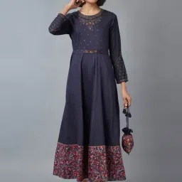 Wishful by W Blue Embellished A-Line Dress-image-56