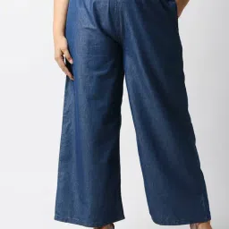 High Star Blue Flared Fit Palazzos-image-0