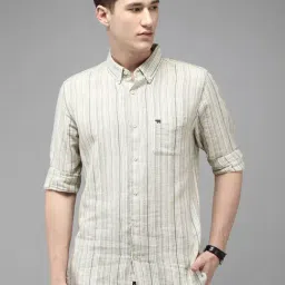 The Bear House Green Slim Fit Striped Shirt-image-33