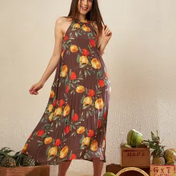 KASSUALLY Brown Printed Midi Dress image 1