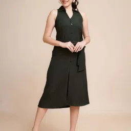 House of Mira Green Plain A-Line Dress image 1