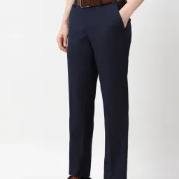 Peter England Navy Slim Fit Texture Trousers image 3