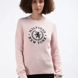 TOMMY HILFIGER Light Pink Cotton Self Design Sweatshirt image 1