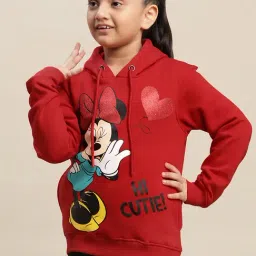 Kidsville Mickey & Friends Printed Red Hoodie For Girls-image-57