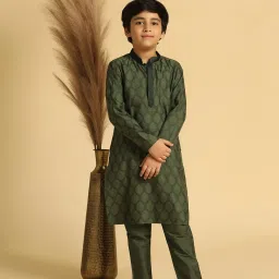 KISAH Boys Green Embroidered Kurta image 1