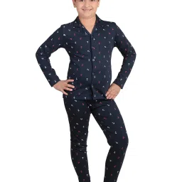 Bodycare Kids Navy Printed Full Sleeves Shirt with Pants image 1