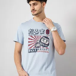 celio celio* Light Blue Regular Fit Printed Cotton Crew T-Shirt image 1