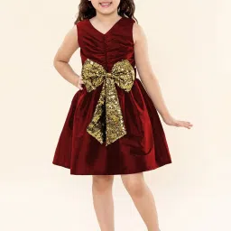 A.T.U.N. Kids Maroon & Golden Sequence Dress image 1