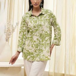 Biba Natural Green Cotton Printed Shirt-picture-34