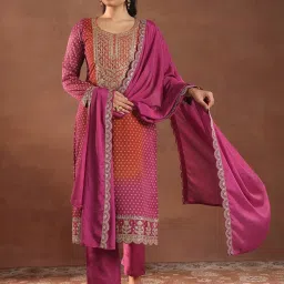 Libas Pink Bandhani Kurta with Trousers & Dupatta image 1