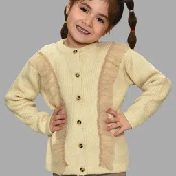 MiArcus Girls Beige Self Design Full Sleeves Cardigan image 1