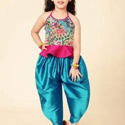 A.T.U.N. Kids Fuchsia Pink & Turquoise Blue Embroidered Top Set image 1