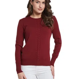 METTLE Maroon Solid Regular Fit Pullover image 1