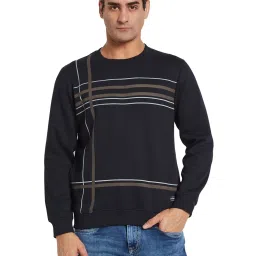 Octave Navy Blue Regular Fit Striped Sweatshirt image 1