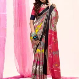 Satrani Brown Cotton Silk Printed Saree With Unstitched Blouse-picture-18