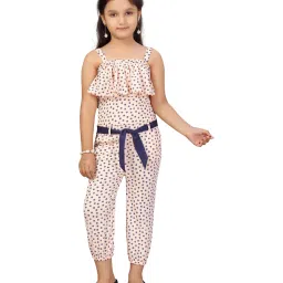 Aarika Kids Peach Printed Jumpsuits With Belt image 1