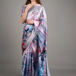 Odette Multicolor Silk Blend Printed Saree with Unstitched Blouse image 1