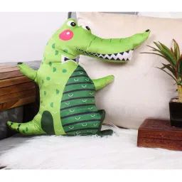 STITCHNEST Green Velvet Crocodile Shaped Cushion image 1