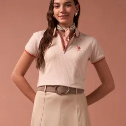 U.S. Polo Assn. Womens Off White Polyester Regular Fit T Shirt image 1