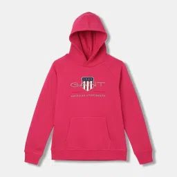 Gant Kids Pink Embroidered Full Sleeves Hoodie image 1