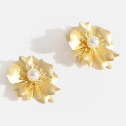 Sohi Yellow Flower Pearl Stud Earrings image 1