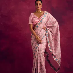 Abhishti Pink Woven Saree Without Blouse image 1