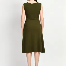 Exude Green & White Plain Wrap A-Line Dress image 2