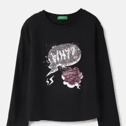 United Colors of Benetton Kids Black Cotton Embellished Tshirt-picture-44