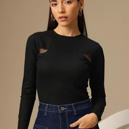 Chemistry Cut Out Net Detail Ribbed Fitted Top image 4