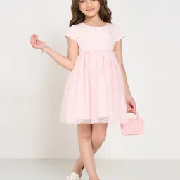 Pantaloons Junior Girls Sachet Pink Textured Dress-image-81