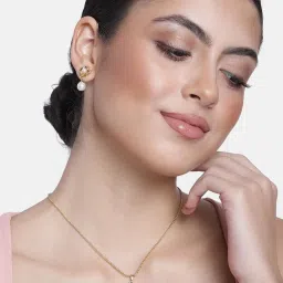 Estele Gold-Plated Flower Designed Pendant Set with Pearls for Women image 1