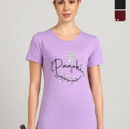 PAAVKI Women Pack of 3 Typography Printed Round Neck Cotton T-shirts-picture-14