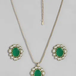 Estele Gold-Plated Flower Designed Pendant Set with Kundan for Women image 2