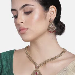 Estele Gold-Plated Necklace & Earring Set with Austrian Crystals for Women image 1