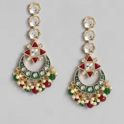 Estele Gold-Plated Kundan Ruby & Pearl Necklace Set with Meenakari for Women image 3