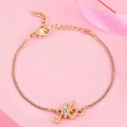 Estele Gold-Plated Artistic M Initial Bracelet with Austrian Crystals for Women image 1