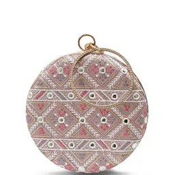 THE TAN CLAN Ariba Embroidered Round Box Clutch image 3