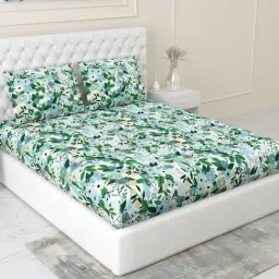 Haus & Kinder Cotton Multicolour Wildflower Dream 144 TC Double Fitted Bedsheet with 2 Pillow Covers-picture-35