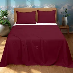 SKYSPUN Maroon 350 TC Bedsheet with 2 Pillow Covers-image-39