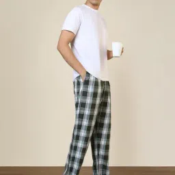 Sleepz by Raymond Dark Green Cotton Checked Regular Fit Pyjama image 5
