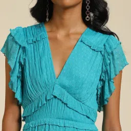 Label Ritu Kumar Blue Midi A-Line Dress image 5