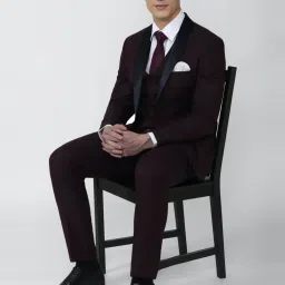 Peter England Elite Brown Slim Fit Texture Three Piece Suits image 5