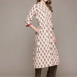 READIPRINT FASHIONS Beige Cotton Printed A Line Kurta image 3
