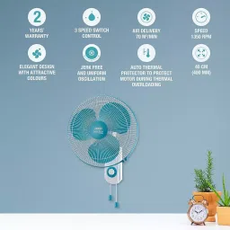 Usha Maxx Air Ultra Wall Fan 3 Blades 55 W 400 mm 1350 RPM Speed, Light Blue image 5