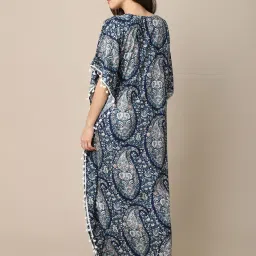 Claura Blue Printed Kaftan Nighty image 2