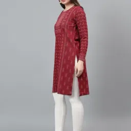 Cantabil Maroon Regular Fit Self Design Winter Kurti image 4
