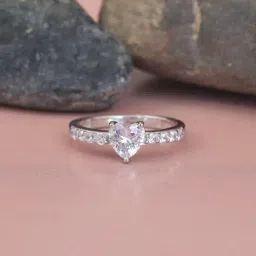 Ornate Jewels 92.5 Sterling Silver American Diamond Heart Solitaire Love Ring-image-6