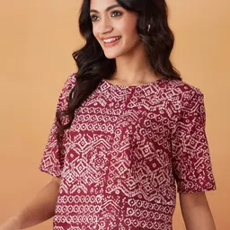 Fabindia Women Ethnic Motifs Printed Round Neck Cotton Top image 3