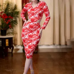 Popwings Women V-Neck Cut-Out Detailed Bodycon Dress-picture-11