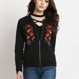 Marie Claire Women Black Floral Embroidered Bomber Jacket-picture-30